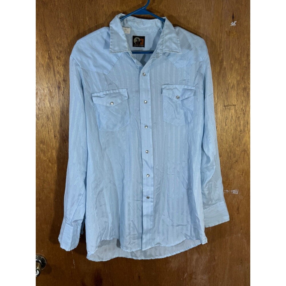 Vintage Open Range Pearl Snap Western Shirt Blue 16 16.5 Rodeo‎ Rare USA Large L